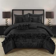 🛏️ chic home king size comforter set with rouching pleated ruffles, complete bed in a bag includes sheets set and decorative pillows, black logo