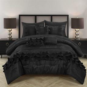 img 3 attached to 🛏️ Chic Home King Size Comforter Set with Rouching Pleated Ruffles, Complete Bed in A Bag Includes Sheets Set and Decorative Pillows, Black