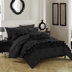 img 2 attached to 🛏️ Chic Home King Size Comforter Set with Rouching Pleated Ruffles, Complete Bed in A Bag Includes Sheets Set and Decorative Pillows, Black