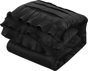 img 1 attached to 🛏️ Chic Home King Size Comforter Set with Rouching Pleated Ruffles, Complete Bed in A Bag Includes Sheets Set and Decorative Pillows, Black