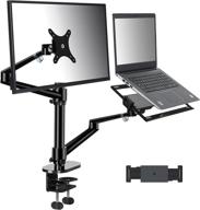 🖥️ viozon monitor and laptop or tablet mount: adjustable dual arm desk stand for 17-32'' screens, 3-in-1 design incl. tablet arm for 4.5-13'' tablets & phone tray. fits 12-17'' laptops. logo