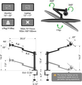 img 1 attached to 🖥️ Viozon Monitor and Laptop or Tablet Mount: Adjustable Dual Arm Desk Stand for 17-32'' Screens, 3-in-1 design incl. Tablet Arm for 4.5-13'' Tablets & Phone Tray. Fits 12-17'' Laptops.