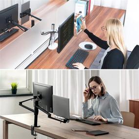 img 3 attached to 🖥️ Viozon Monitor and Laptop or Tablet Mount: Adjustable Dual Arm Desk Stand for 17-32'' Screens, 3-in-1 design incl. Tablet Arm for 4.5-13'' Tablets & Phone Tray. Fits 12-17'' Laptops.