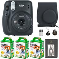 fujifilm instax mini 11 camera bundle with fujifilm instant mini film (60 sheets) - 📷 including carrying case, selfie lens, photo album, stickers - charcoal gray | deals number one accessories logo