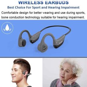 img 3 attached to 🎧 Серые беспроводные наушники Tayogo Bone Conduction с Bluetooth и микрофоном - открытый тип наушников для бега, спорта, фитнеса.