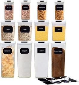 img 4 attached to 🍽️ 12-Piece Kitchen Container Set with Air Tight Lids - Cereal Storage, Sugar & Pantry Organization Canisters - Includes 24 Stickers - White