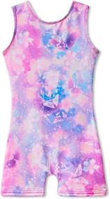 img 4 attached to 🦄 Hotpink and Black Butterfly Unicorn Mermaid Dance Unitards: Leotards with Shorts for Girls Gymnastics