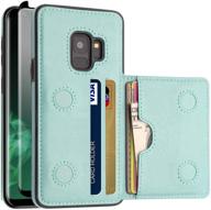 📱 lakibeibi galaxy s9 case: dual layer slim leather wallet with card slots and screen protector for samsung galaxy s9 5.8 inch (2018) - mint logo