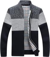 🧥 chouyatou men's color-block stripe cable knitted cardigan sweater coat - classic band collar with full zip logo