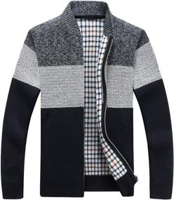 img 2 attached to 🧥 Chouyatou Men's Color-Block Stripe Cable Knitted Cardigan Sweater Coat - Classic Band Collar with Full Zip