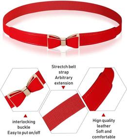 img 3 attached to Коллекция стильных поясов: 6-штучных тонких поясов для женщин в ретро стиле из искусственной кожи - эластичная ткань, металлическая пряжка и узкий дизайн в стиле обтягивающий.
