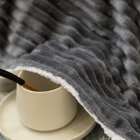 img 2 attached to 🔲 Gray Stripe Pattern Fleece Sherpa Throw Blanket - Reversible, Plush, and Cozy for Couch, Bed, or as Fall Gift - 50x60 Inch - Ideal for Kids and Women