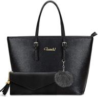 👜 top-rated bestou handbags for women: stylish black large shoulder tote bag for ladies - complete purses and handbag set logo