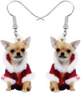 🐶 duowei acrylic christmas chihuahua/pug/yorkshire dog earrings: pets drop dangle jewelry for women, kids, teens - perfect gifts logo