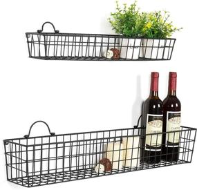 img 4 attached to Set of 2 Country Rustic Black Metal Wire Storage Baskets Display Racks by MyGift