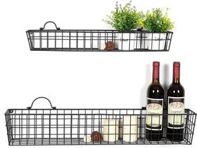 img 3 attached to Set of 2 Country Rustic Black Metal Wire Storage Baskets Display Racks by MyGift