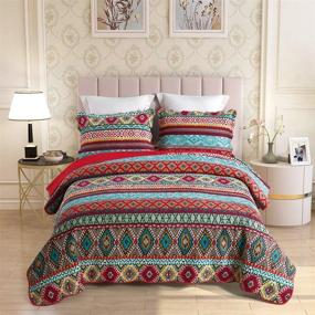 img 4 attached to 🛏️ Boho Quilt Set with Shams - All-Season Reversible Luxury Bedspread & Coverlet in Queen Size - 100% Cotton with Bohemian Style Design by UniTendo