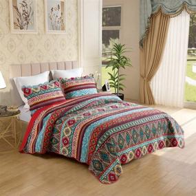 img 1 attached to 🛏️ Boho Quilt Set with Shams - All-Season Reversible Luxury Bedspread & Coverlet in Queen Size - 100% Cotton with Bohemian Style Design by UniTendo