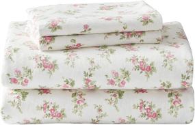 img 4 attached to 🛏️ Laura Ashley Home Collection Premium Cotton Flannel Bedding Sheet Set, Ultra Soft Cozy Lightweight, Wrinkle-Free, Anti-Fade, Stain Resistant & Hypoallergenic, King Size, Audrey Pink (201593)