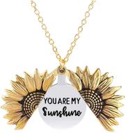 you are my sunshine sunflower necklace: 🌻 engraved 2-side inspirational pendant jewelry gift for her logo