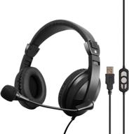 🎧 black vcom usb computer headset with microphone - wired stereo over ear headphones with volume control & mute button for pc, laptop, office, school, skype chat, online conference, teens, adults logo