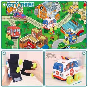 img 2 attached to REMOKING Pull-Back Vehicle Toy Set with Play Mat - STEM 🚗 Soft Toys, Educational Cloth Book Set for Kids 3+ Years - Great Gifts