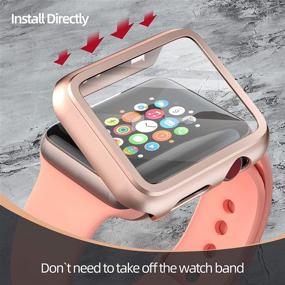 img 2 attached to Совместимый с чехлом PZOZ для Apple Watch серии 3 / серии 2 с защитным экраном 38 мм, аксессуары тонкой защиты, полное покрытие матового твердого корпуса для iWatch, женщины, мужчины, GPS (розовое золото)