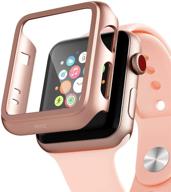 совместимый с чехлом pzoz для apple watch серии 3 / серии 2 с защитным экраном 38 мм, аксессуары тонкой защиты, полное покрытие матового твердого корпуса для iwatch, женщины, мужчины, gps (розовое золото) логотип