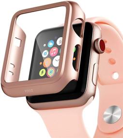 img 4 attached to Совместимый с чехлом PZOZ для Apple Watch серии 3 / серии 2 с защитным экраном 38 мм, аксессуары тонкой защиты, полное покрытие матового твердого корпуса для iWatch, женщины, мужчины, GPS (розовое золото)