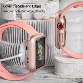 img 1 attached to Совместимый с чехлом PZOZ для Apple Watch серии 3 / серии 2 с защитным экраном 38 мм, аксессуары тонкой защиты, полное покрытие матового твердого корпуса для iWatch, женщины, мужчины, GPS (розовое золото)