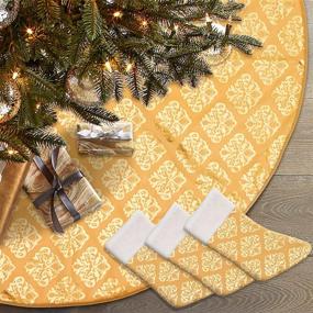 img 4 attached to 🎄 48-Inch Christmas Tree Skirt with Bronze Printed Pattern, Xmas Tree Mat for Tree Decorations - Includes 3pcs Christmas Stocking (Gold)