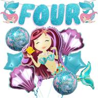 🧜 mermaid 4th birthday decorations girl - sparkling four banner with mermaid balloons: perfect mermaid party supplies and decorations for girls 4! логотип