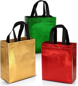 img 4 attached to 🎁 12-Piece Christmas Party Mix Set: Red, Green & Gold Reusable Non-woven Gift Bags"