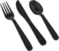 amazon basics 360 piece plastic cutlery set, black - forks, spoons, and knives combo pack logo