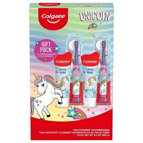 img 4 attached to Colgate Детский подарочный набор Единорог: 2 🦄 Батарейные зубные щетки и паста для зубов для эффективного ухода за полостью рта.