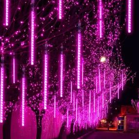 img 4 attached to 🌟 JMEXSUSS Purple Meteor Shower Lights Outdoor Indoor, 30cm 8 Tubes 192 LED Falling Rain Lights Plug in, Icicle Snow Cascading Christmas String Lights - Ideal for Wedding Party House Xmas Tree Decorations