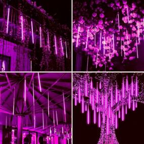 img 1 attached to 🌟 JMEXSUSS Purple Meteor Shower Lights Outdoor Indoor, 30cm 8 Tubes 192 LED Falling Rain Lights Plug in, Icicle Snow Cascading Christmas String Lights - Ideal for Wedding Party House Xmas Tree Decorations