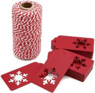 🎁 300 feet red & white twine + 100 pcs gift tags - christmas snowflake shape kraft paper price tags by blisstime logo