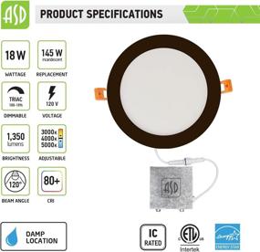 img 3 attached to 🔦 ASD LED Recessed Lighting 8 Inch, 3 CCT 3000K/4000K/5000K Selector, IC Rated, Ultra Slim Dimmable Downlight with Junction Box - 18W (145W Eq.) 1350 Lm - Oil Rubbed Bronze - Energy Star - ETL Rated - Pack of 4