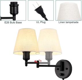 img 1 attached to 🔆 Versatile Wall Lamp Set: Adjustable Swing Arm, Plug-in or Hardwired Modern Fabric Shade Sconces for Bedroom, Living Room, Hallway - Farmhouse Style, Bedside Reading Lights