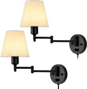 img 4 attached to 🔆 Versatile Wall Lamp Set: Adjustable Swing Arm, Plug-in or Hardwired Modern Fabric Shade Sconces for Bedroom, Living Room, Hallway - Farmhouse Style, Bedside Reading Lights