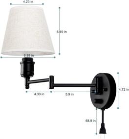 img 3 attached to 🔆 Versatile Wall Lamp Set: Adjustable Swing Arm, Plug-in or Hardwired Modern Fabric Shade Sconces for Bedroom, Living Room, Hallway - Farmhouse Style, Bedside Reading Lights