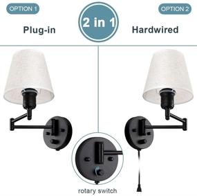 img 2 attached to 🔆 Versatile Wall Lamp Set: Adjustable Swing Arm, Plug-in or Hardwired Modern Fabric Shade Sconces for Bedroom, Living Room, Hallway - Farmhouse Style, Bedside Reading Lights