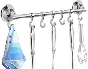 img 4 attached to 🛁 Efficient iRomic Suction Cup Hook Hanger Holder Rack Rail Towel Bar Organizer (2PCS) for Bathroom Shower, Kitchen Utensils, and more - Wall Mounted on Glass, Window, Tile Wall