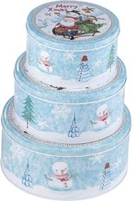 img 4 attached to 🎄 Juvale Christmas Nesting Cake Tins - 3-Set Round Storage Containers for Confectioneries, Cookies, and Candy - Holiday Decor, Light Blue and White