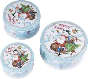 img 1 attached to 🎄 Juvale Christmas Nesting Cake Tins - 3-Set Round Storage Containers for Confectioneries, Cookies, and Candy - Holiday Decor, Light Blue and White