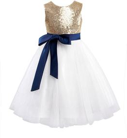 img 4 attached to 💃 Miama Gold Sequin Ivory Tulle Wedding Flower Girl Dress: Stunning Junior Bridesmaid Attire