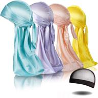 🧢 silk durag pack with wave cap and extra long tails - 4pcs silky durags for men and women waves logo