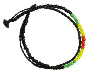 img 3 attached to 🌈 Unique BDJ Handmade 2 Row Alternating Rasta Glass Beads and Braided Black Anklet Bracelet – 10 Inch Delight for Festive Style (AkSP03)