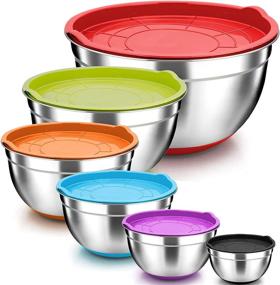 img 4 attached to 🥣 TeamFar Stainless Steel Mixing Bowls with Lids - Set of 6, Nesting Salad Bowls with Non-slip Bottom and Air-tight Lids, Dishwasher Safe and Stackable